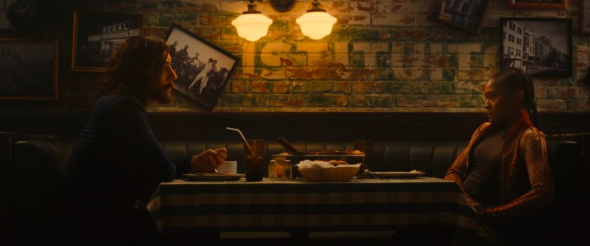 Parker and Mephisto in Desperito's Pizza.