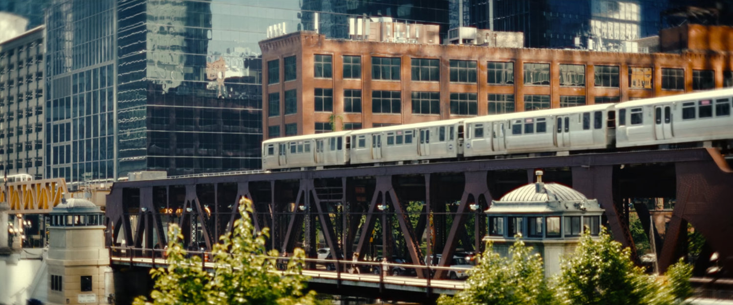 View of Downtown Chicago bridge and L Train.