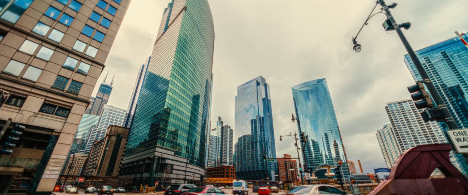 View of downtown Chicago skyscrapers.