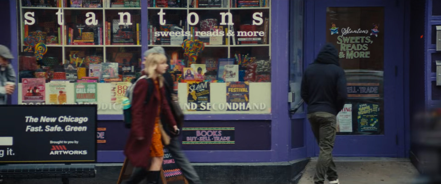 Parker entering Stanton's Sweets Reads & More.