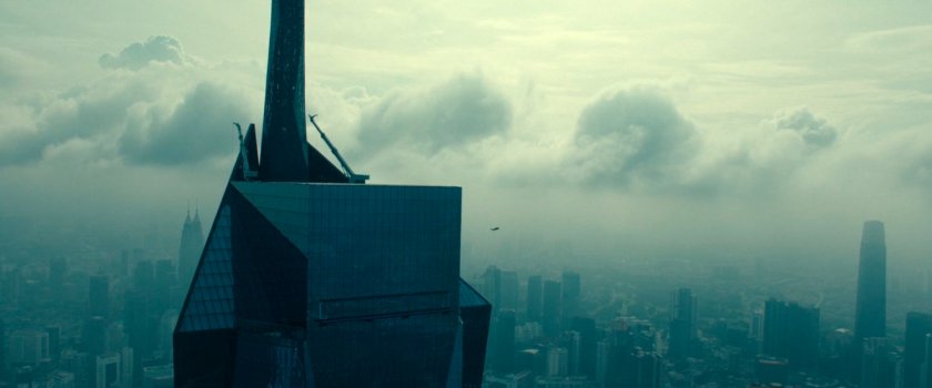 Yelena jumping off a building in Kuala Lumpur.