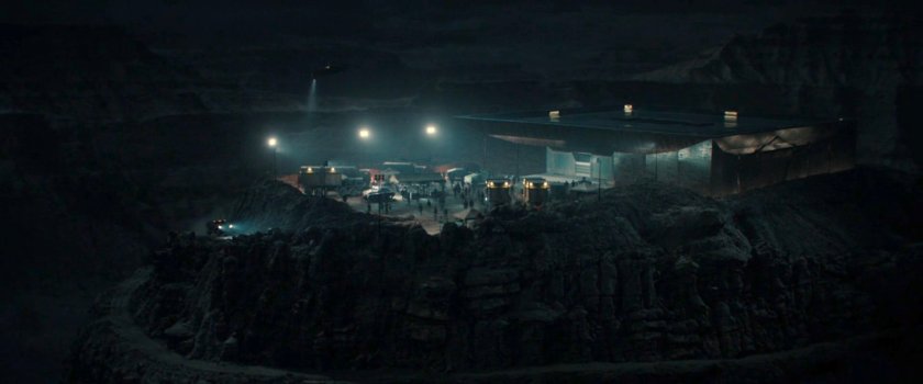 Nighttime view of OXE Vault courtyard.