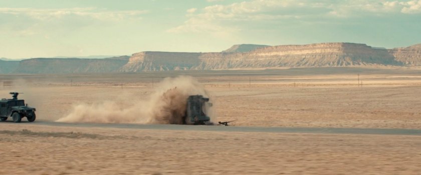 An APC flipping over in the desert of Utah.