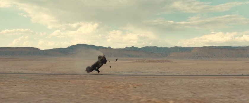 An APC flipping over in the desert of Utah.