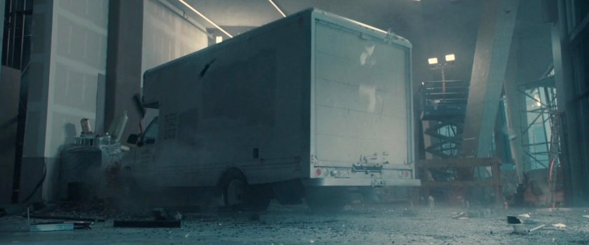 A box truck crashing into the lobby of the Watchtower.