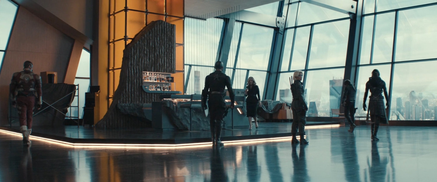 Bucky, Ghost, Walker, Yelena, and Alexei meet Valentina in the main floor of the Watchtower.