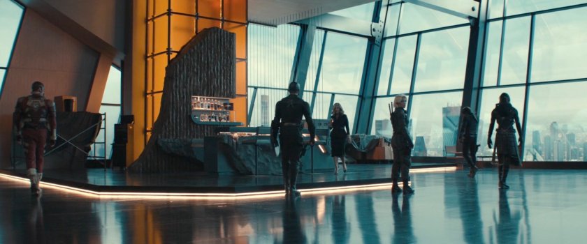 Bucky, Ghost, Walker, Yelena, and Alexei meet Valentina in the main floor of the Watchtower.