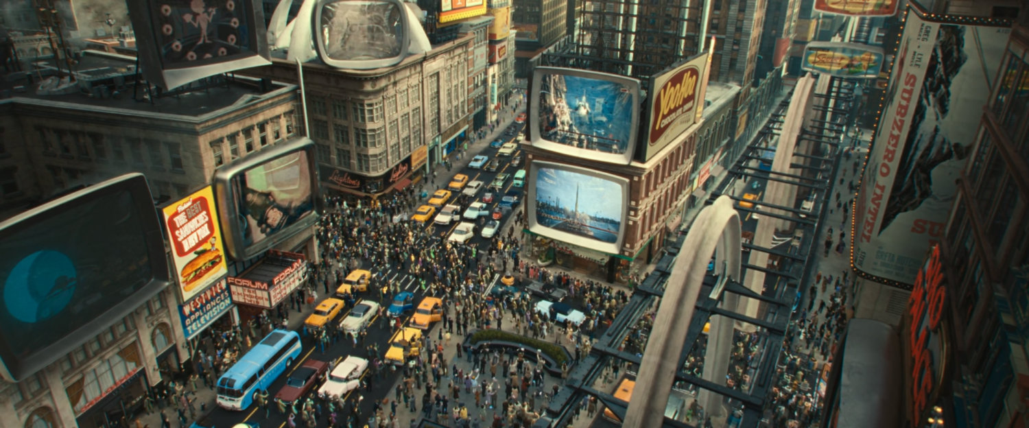 Aerial view of a crowded Time Square in New York.