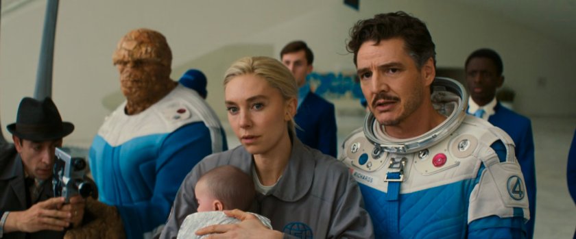 The Fantastic Four in the lobby of the Future Foundation.