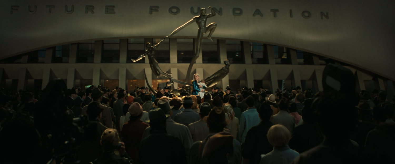 Sue, with Franklin, speaking to a crowd in the courtyard of the Future Foundation.