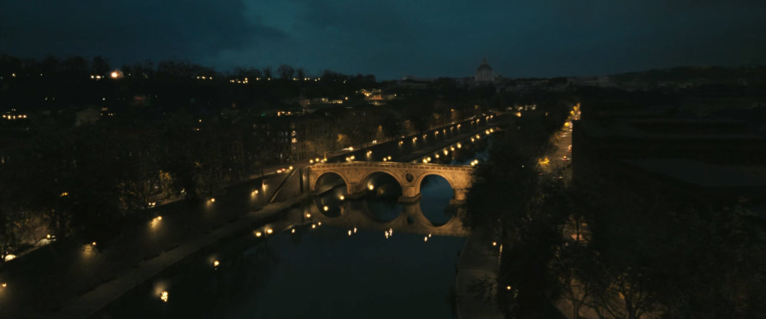 View of river and bridge during global blackout.