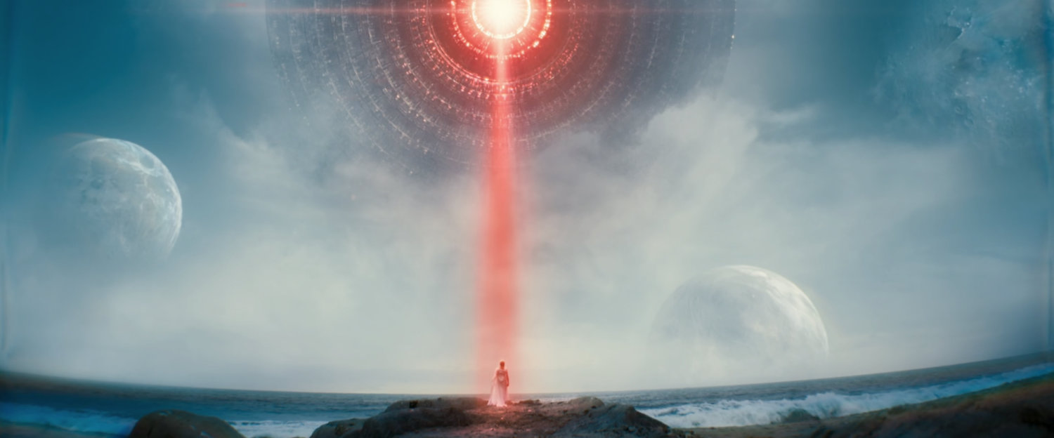 Flashback of Shalla-Bal on Zenn La by the sea with Galactus's world ship hitting her with a ray.