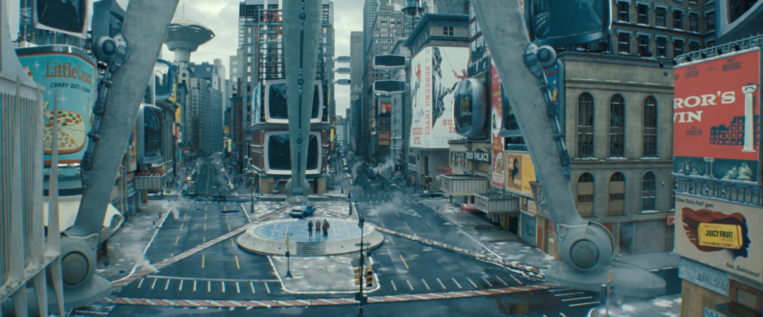 The Fantastic Four assemble a device to stop Galactus in Times Square.