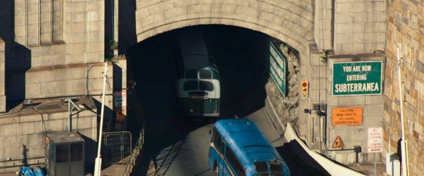Buses entering a tunnel to Subterranea.