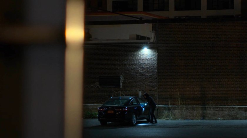 Jessica outside Greenpoint Stages at night.