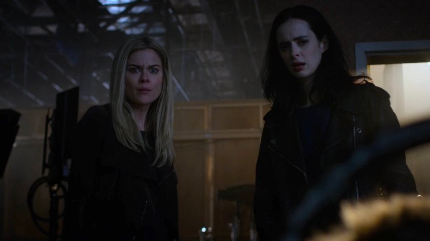 Trish and Jessica inside Greenpoint Stages at night.