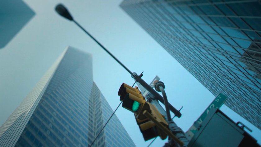 Low angle shot of a skyscraper in Manhattan.