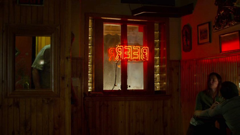 Entrance to a dark bar.