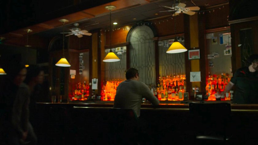Interior of dark bar.