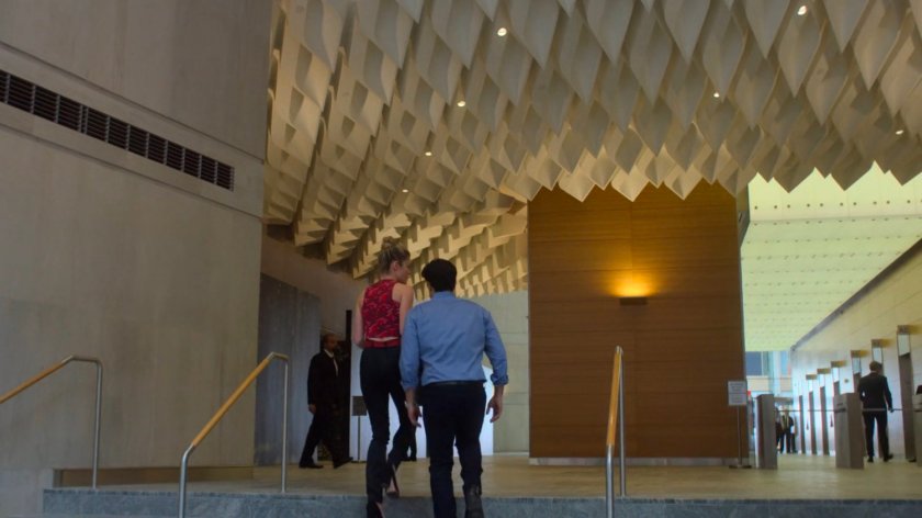 Trish and Griffin in the lobby of the WNEX Studio building.