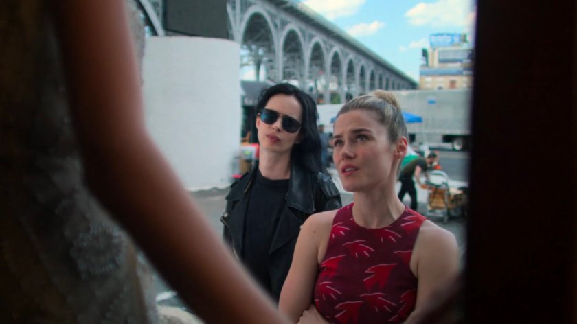 Jessica and Trish speaking to a young actress on a film set.