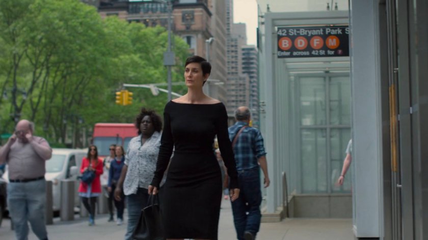 Jeri Hogarth outside the lobby of her building.