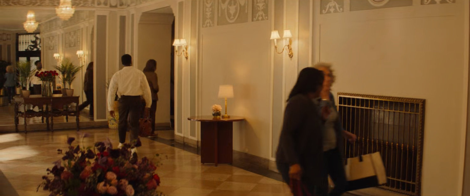 Trevor and Simon in the lobby of Trevor's apartment, The Talmadge.