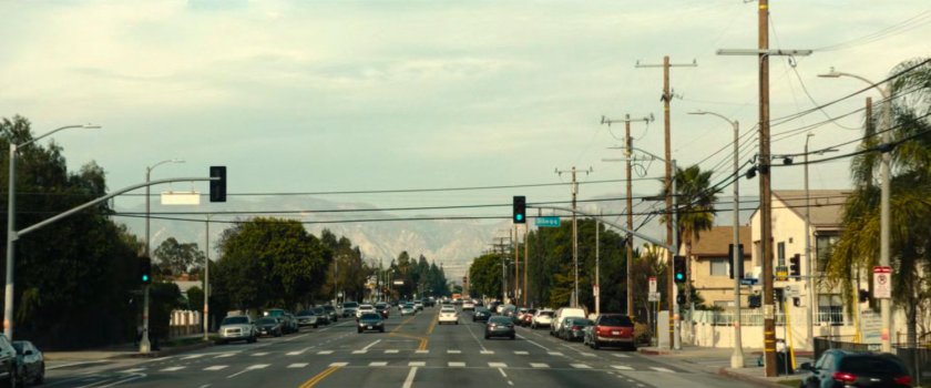 View of San Bernardino Mountains along a Pacoima street.