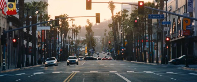 Long shot of Hollywood Street by Orange Drive.