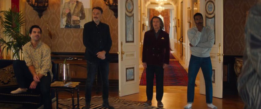 Jake, Manuel, Trevor, and Simon inside Von Kovac's mansion.