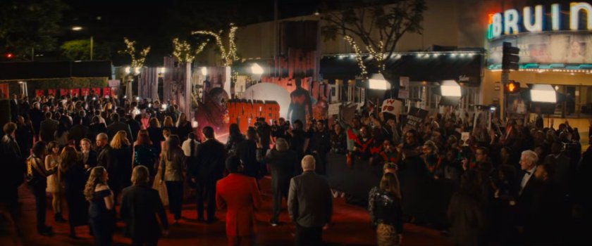 Crowd gathered on the street outside the Westwood Village theater for the Wonder Man premiere.