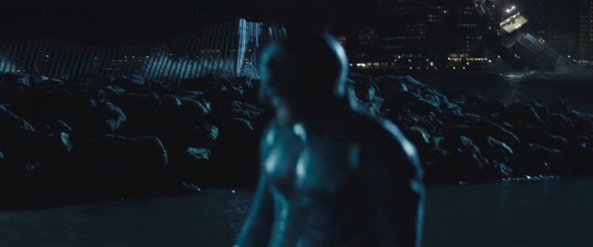 Daredevil walking out of the East River as the Northern Star sinks behind him.