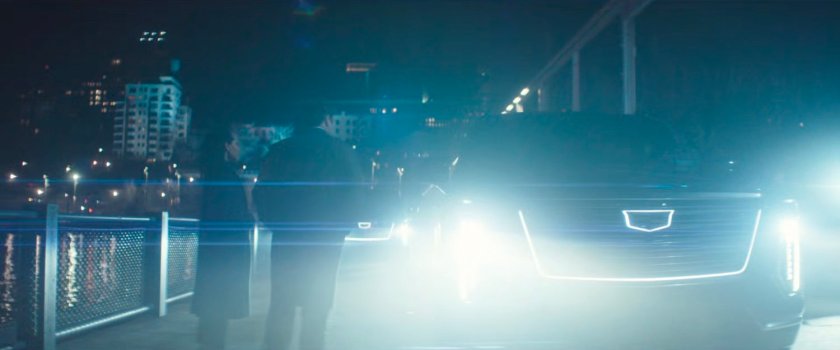 The Mayor's SUV on an East River pier at night.