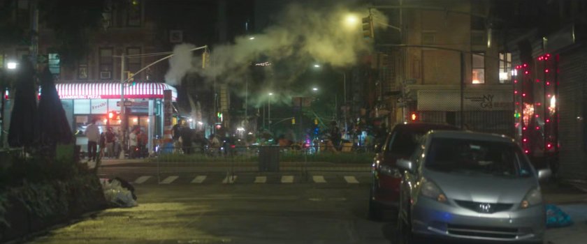 Interstitial: a New York intersection at night.