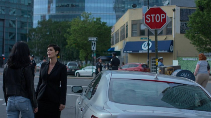 Jessica and Jeri outside the 15th Precinct station.