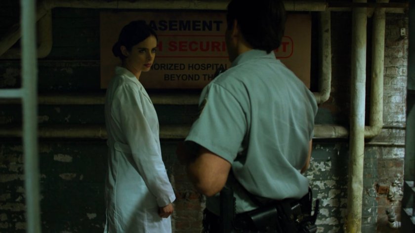 Jessica checking in with guard at Birch Psychiatric Hospital.