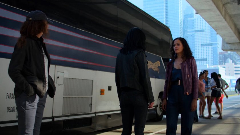 Jessica, Alisa, and Sonia outside South Terminal Bus Depot.