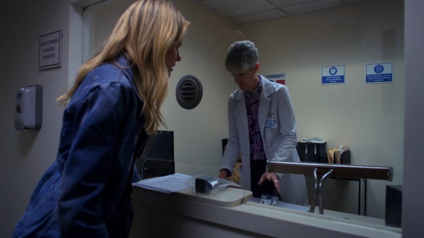 Trish and a technician in the PolyComp offices.