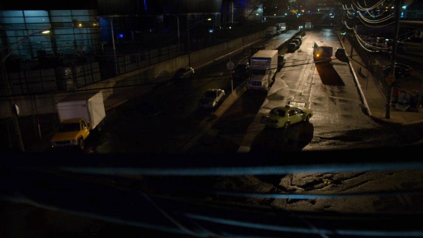 A cab following the prison guard bus outside Eastern Regional Detention Center.