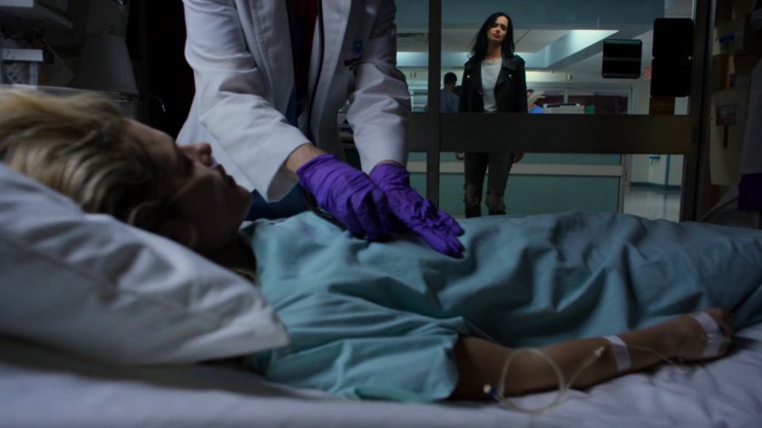 Jessica watching Trish inside the Riverbank Medical Center.