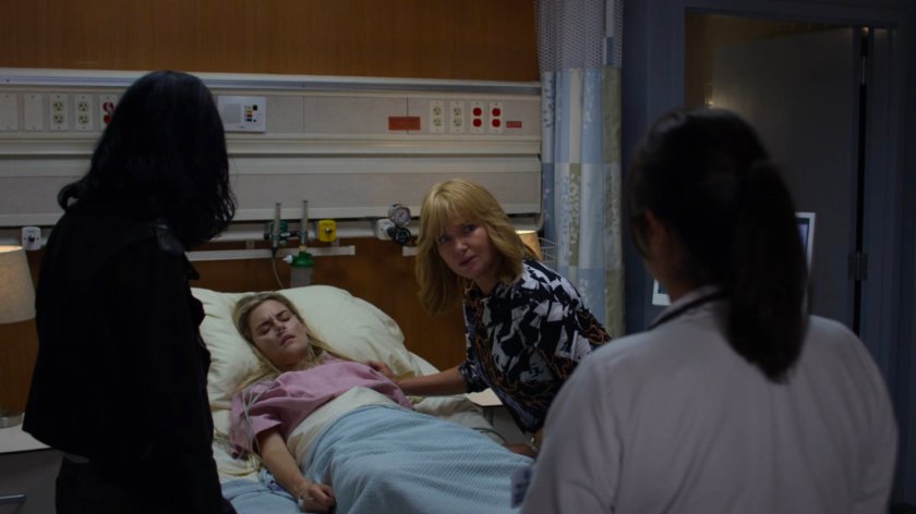 Jessica, Trish, and Dorothy in a Riverbank Medical Center room.