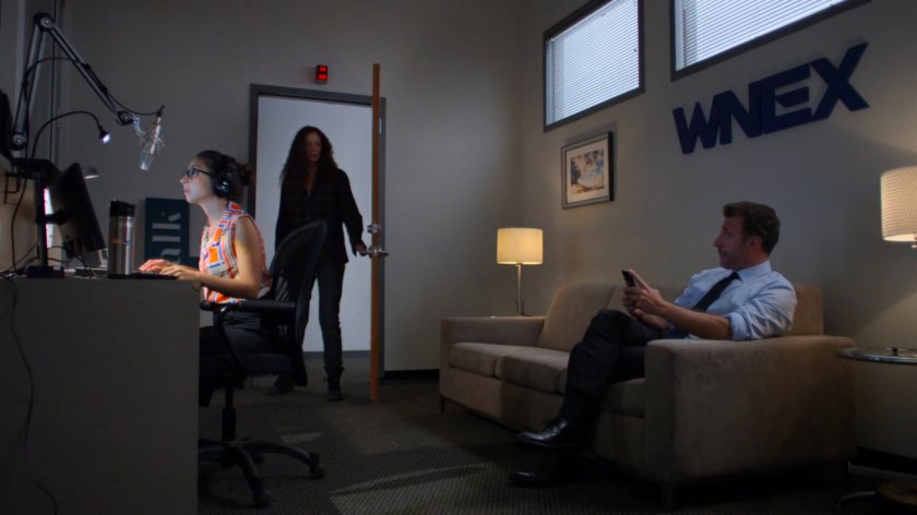 Alisa entering the WNEX studio.