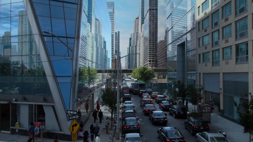 Detective Costa's car stuck in traffic.