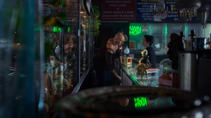 Frankie and Jeri inside Frankie's Pawn Shop.