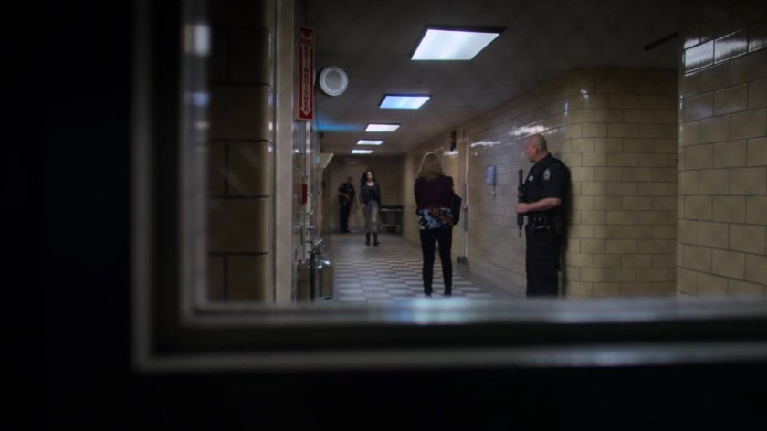 Dorothy and Jessica in hallway outside the Riverbank Medical Center morgue.