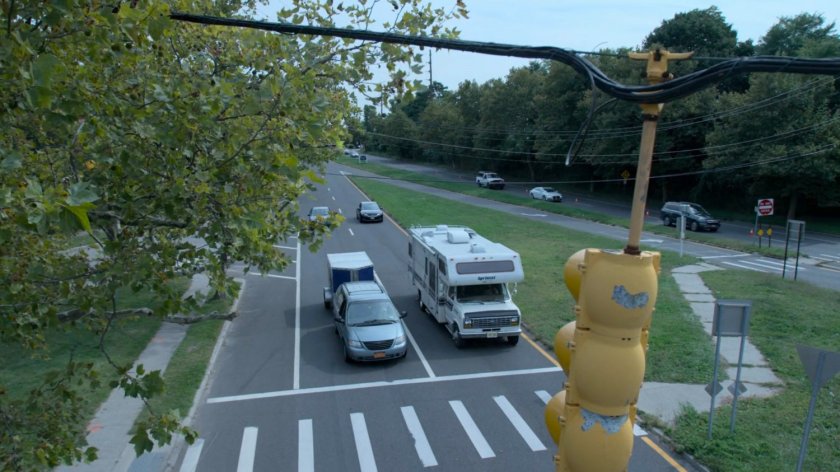 An RV stopped at a Westchester intersection.