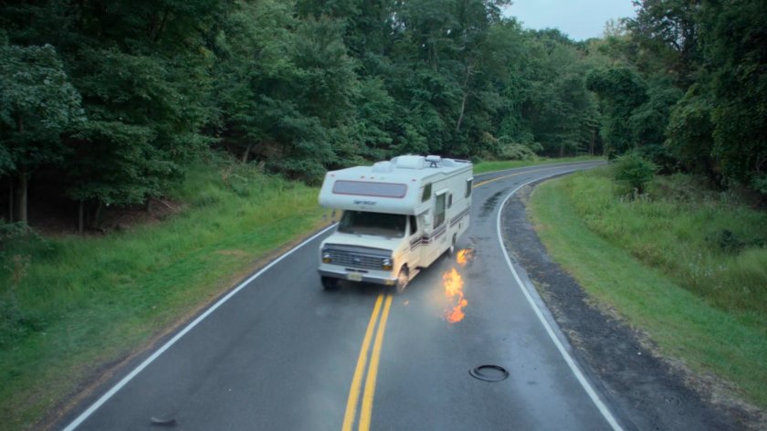An RV swerving on a Westchester road.