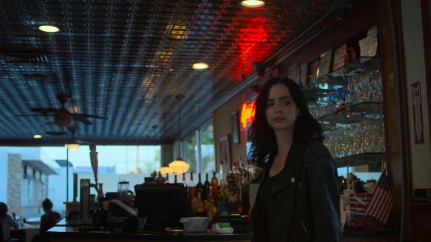 Jessica entering a Truck Stop Diner.