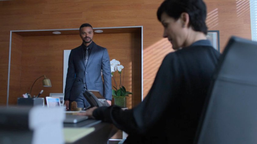 Jeri Hogarth and Malcolm in her office.