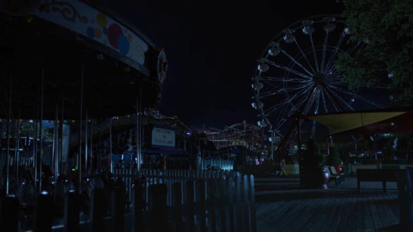 Playland amusement park at night.